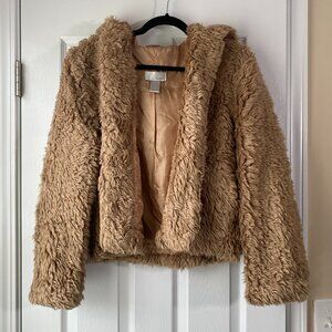 Spiegel | Light Brown Vintage Hooded Faux Fur Jacket